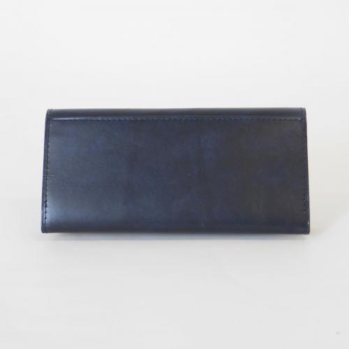 藍染めレザー かぶせ長財布