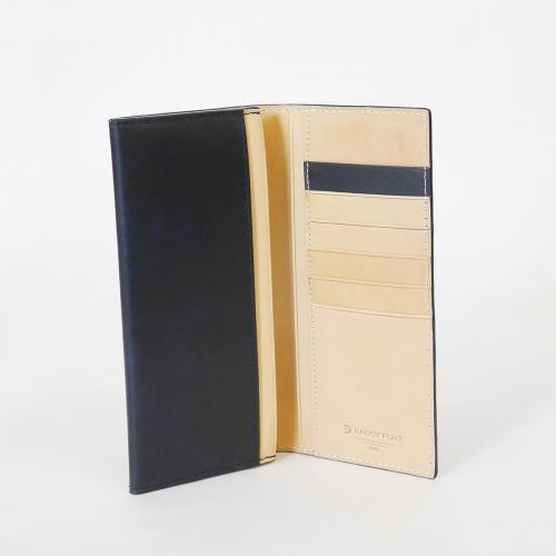 藍染めレザー かぶせ長財布