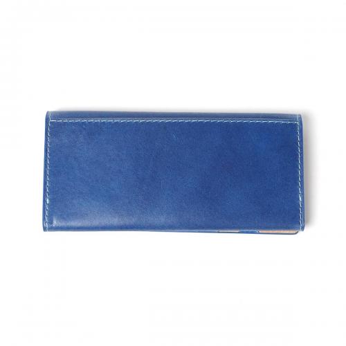 藍染めレザー かぶせ長財布