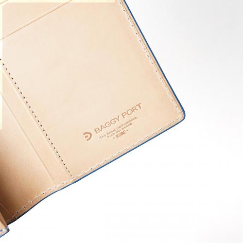 藍染めレザー かぶせ長財布