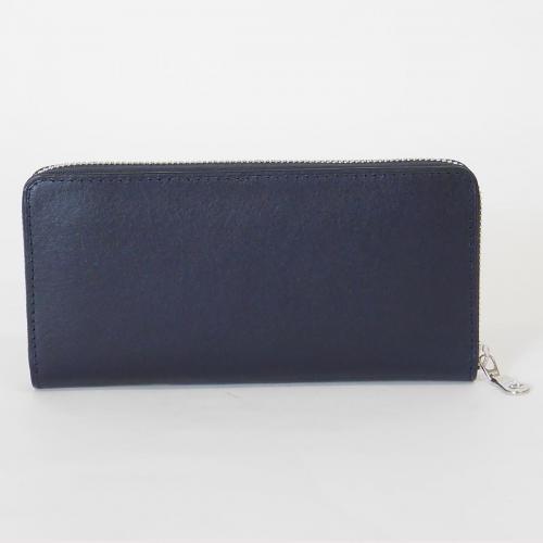 藍染めレザー ラウンドファスナー長財布