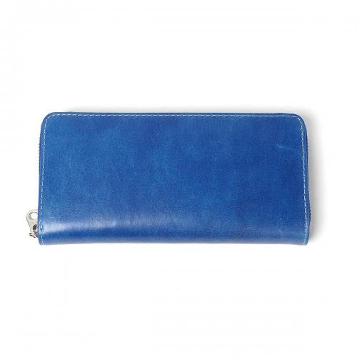 藍染めレザー ラウンドファスナー長財布