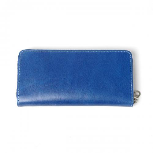 藍染めレザー ラウンドファスナー長財布