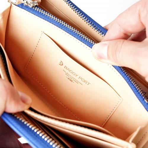 藍染めレザー ラウンドファスナー長財布