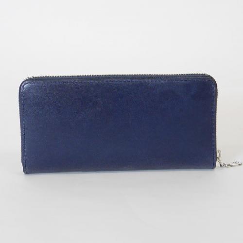 藍染めレザー ラウンドファスナー長財布