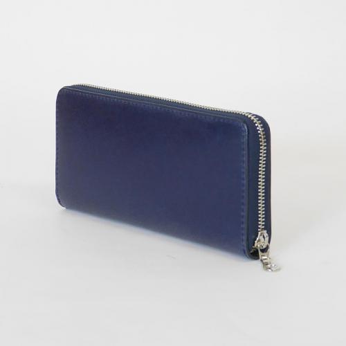 藍染めレザー ラウンドファスナー長財布