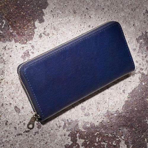藍染めレザー ラウンドファスナー長財布
