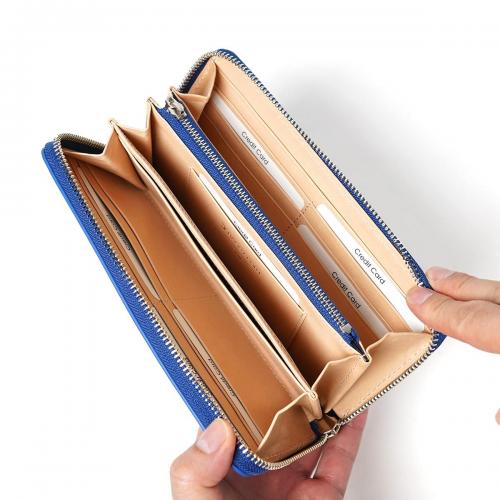 藍染めレザー ラウンドファスナー長財布