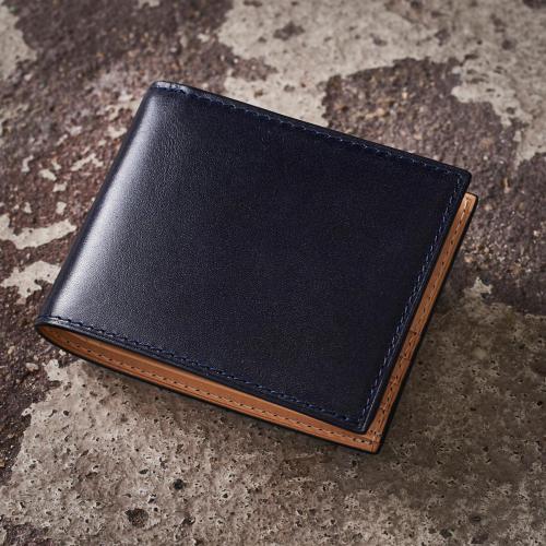 藍染めレザー 二つ折り財布