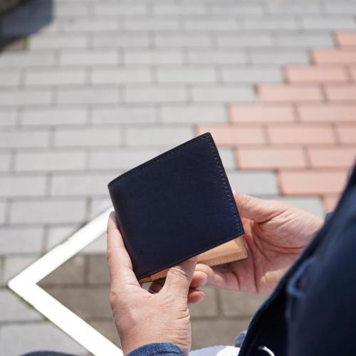 藍染めレザー 二つ折り財布