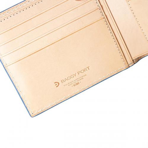 藍染めレザー 二つ折り財布