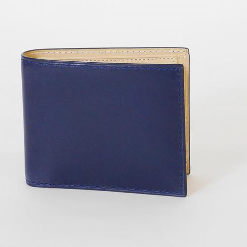 藍染めレザー 二つ折り財布