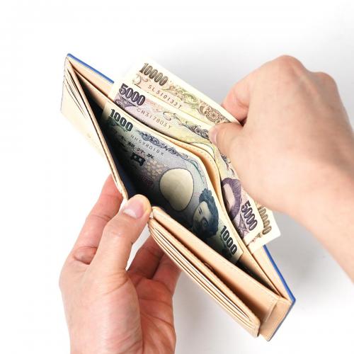 藍染めレザー 二つ折り財布