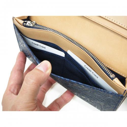 藍染レザー　ペイズリー　かぶせ束入れ