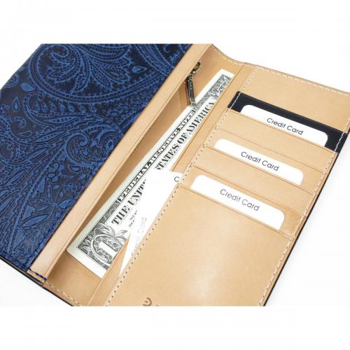 藍染レザー　ペイズリー　かぶせ束入れ