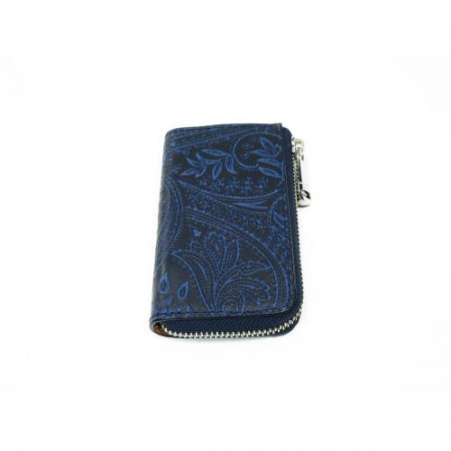 藍染レザー　ペイズリー　キーケース