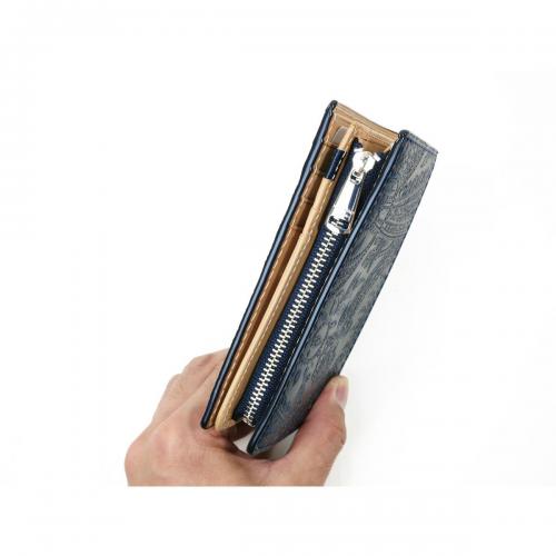 藍染レザー　ペイズリー　ハーフウォレット