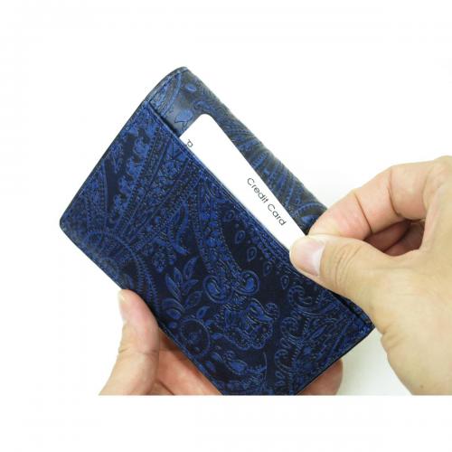 藍染レザー　ペイズリー　ハーフウォレット