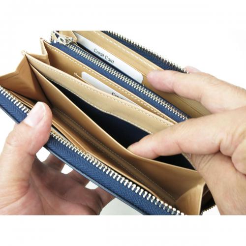 藍染レザー ラウンドファスナー長財布（ペイズリー柄）