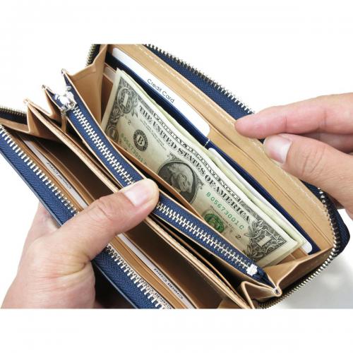 藍染レザー ラウンドファスナー長財布（ペイズリー柄）