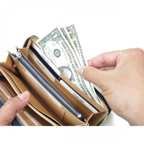 藍染レザー ラウンドファスナー長財布（ペイズリー柄）