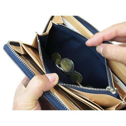 藍染レザー ラウンドファスナー長財布（ペイズリー柄）