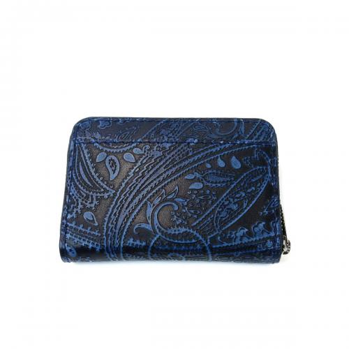 藍染レザー ペイズリー ラウンド小銭入れ