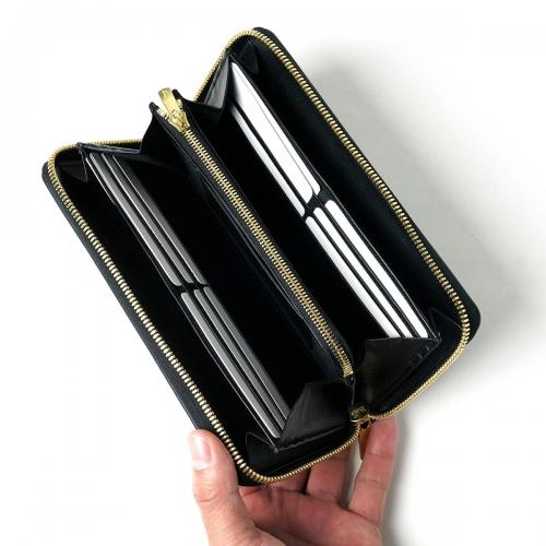 黒桟革 ラウンドファスナー長財布