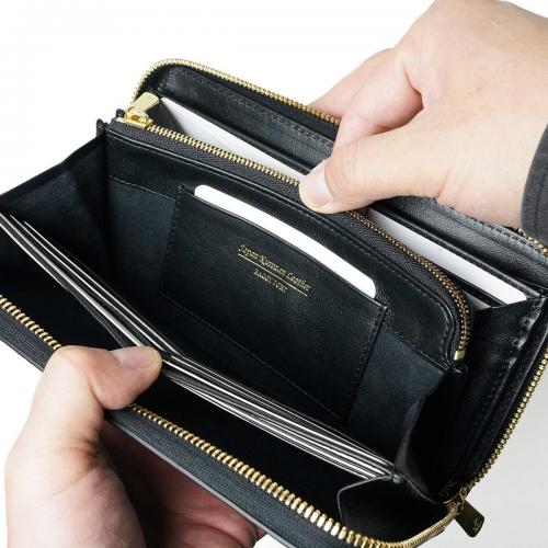 黒桟革 ラウンドファスナー長財布