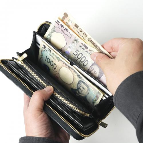 黒桟革 ラウンドファスナー長財布