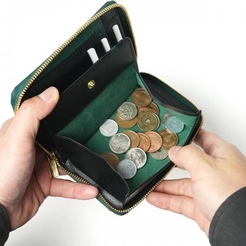 黒桟革 ラウンドファスナーハーフ財布