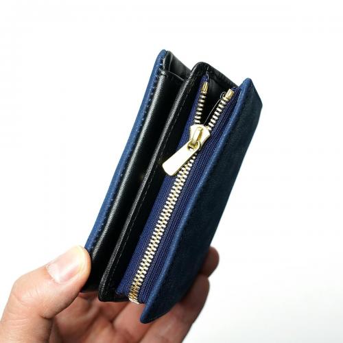 藍染め ヌバック コンパクトハーフ財布