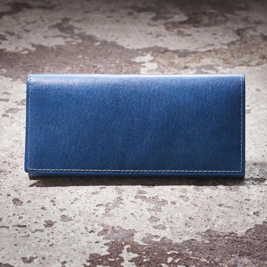 藍染めレザー かぶせ長財布