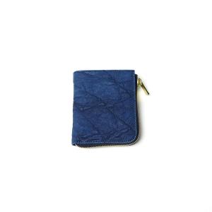 藍染め 象革 (エレファントレザー) L字ファスナー ミニ財布