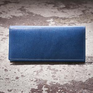 藍染めレザー かぶせ長財布