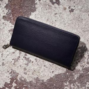 藍染めレザー ラウンドファスナー長財布