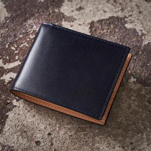 藍染めレザー 二つ折り財布