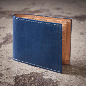 藍染めレザー 二つ折り財布