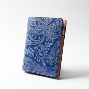 藍染レザー ペイズリー ハーフウォレット