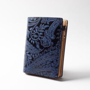 藍染レザー ペイズリー ハーフウォレット