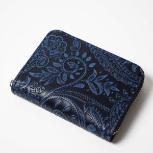 藍染レザー ペイズリー ラウンド小銭入れ